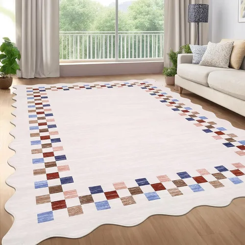 Vista 9 de GarveeHome Alfombra lavable de 5 x 7 pies para sala de estar, alfombra Beige festoneado