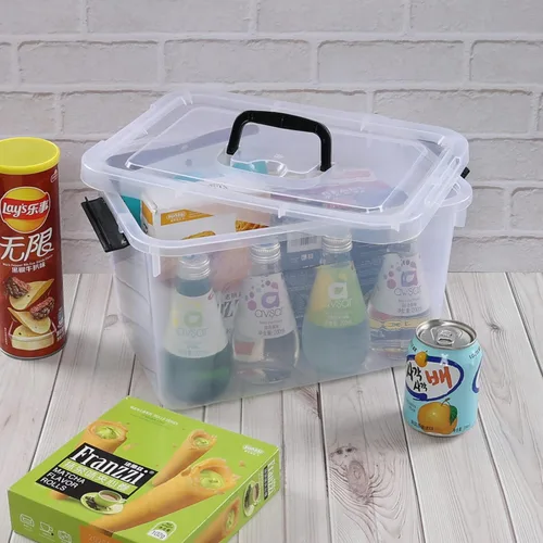Vista 4 de 4 paquetes de contenedores de almacenamiento de plástico con tapa de 10 L, caja de almacenamiento transparente con asa