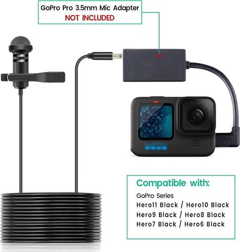 Vista 3 de weishan Media Mod Mic para GoPro HERO11 10 9 Black Action Camera, Micrófono de solapa Lavalier Clip-on Videomic Compatible con GoPro Pro Adaptador
