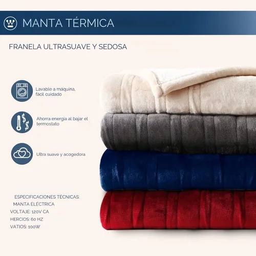 Vista 8 de Manta eléctrica con calefacción Westinghouse, manta eléctrica con 6 niveles de calefacción y configuración de tiempo de 2-10 horas, manta eléctrica
