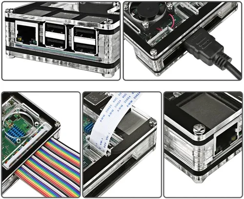 Vista 4 de Miuzei Funda para Raspberry Pi 3 con ventilador Cooling Pi 3B con 3 disipadores de calor 5V 3A fuente de alimentación compatible con Raspberry Pi 3