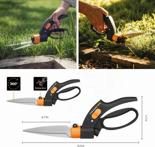 Vista 2 de Fiskars Servo-System Grass Shear GS42, Mecanismo servo-sistema antiatascos, Longitud: 135.4 in, Cuchillas de acero/Mangos de plástico