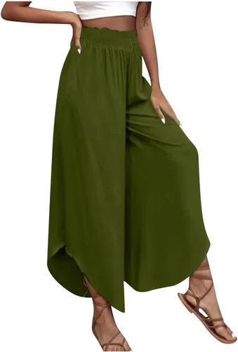 Vista 4 de Match Mujer Wild Cargo Pantalones Cintura elástica Pantalones de lino Barril Recto Pierna ancha Pantalones Largos