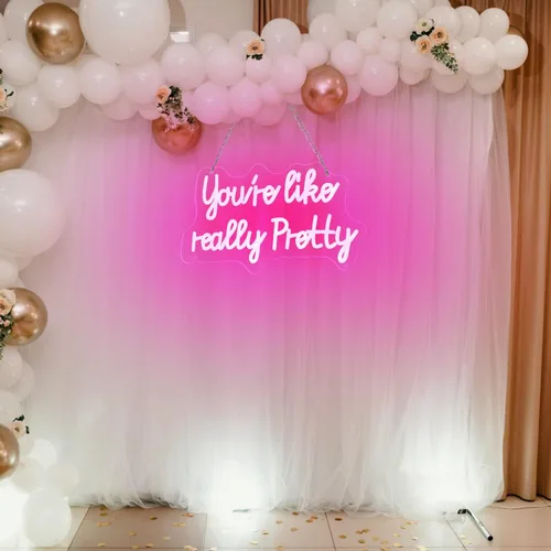 Vista 6 de Letrero de neón LED «You like really pretty» de 38 * 23 cm, luces de neón rosas con USB para decoración de habitación, letrero de neón
