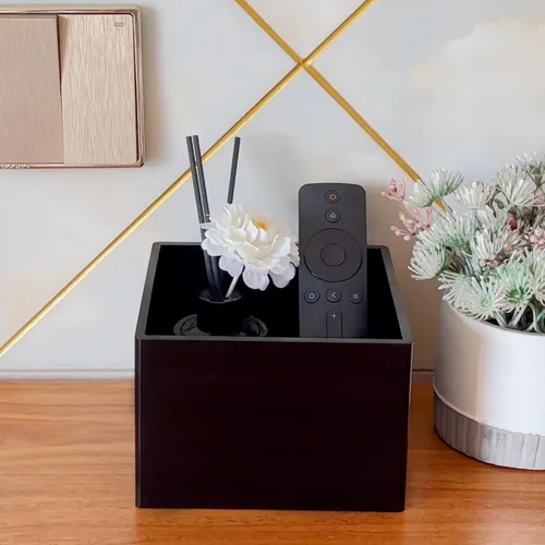 Vista 4 de Caja organizadora de control remoto, soporte de controlador de TV de acrílico para mesa, color negro