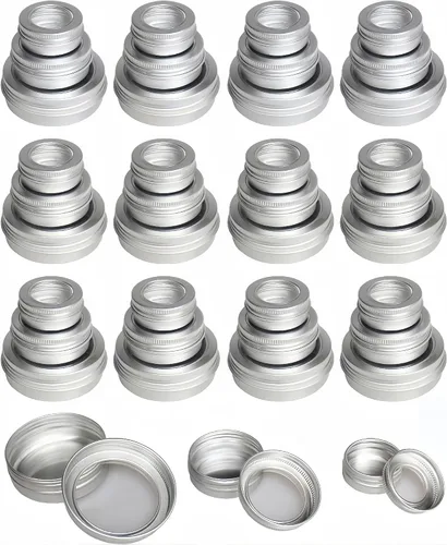 Vista 9 de LJY 48 latas redondas de aluminio negro, tapas de tornillo, 2/1/0.5 oz, 3