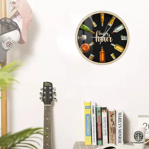 Vista 4 de Reloj de pared de vino de 12 pulgadas, Happy Hour Wine Time Wine Booze Beer Reloj de pared silencioso sin tictac reloj de pared para hombre, cueva