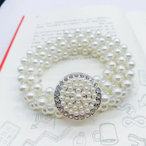 Vista 3 de Cinturón elástico Accesorios de ropa Cadena de cintura elegante Retro Elástico Perla Cinturón para Mujer(7), Blanco