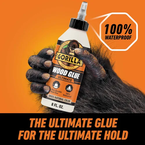 Vista 2 de Gorilla Ultimate - Pegamento para madera impermeable, color madera natural, 8 onzas (paquete de 1), resistente al agua para proyectos y reparaciones