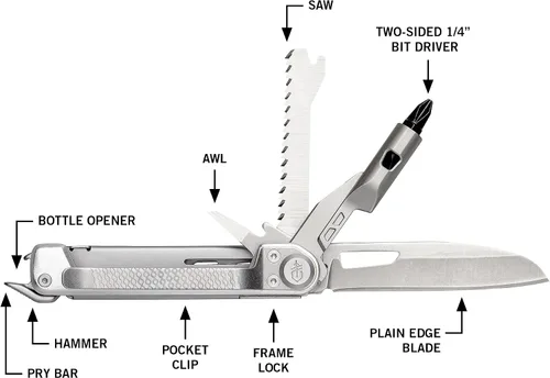 Vista 2 de Gerber Gear Armbar Trade 8-en-1 Multiherramienta - Cuchilla de 6.35 cm de borde liso, palanca, martillo - Equipo EDC y accesorios - Plata