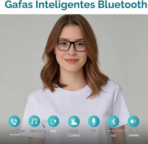 Vista 2 de Lentes inteligentes Bluetooth con altavoces, lentes de sol fotocromáticos Negro