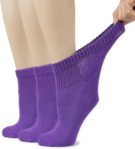 Vista 30 de Hugh Ugoli Calcetines tobilleros de algodón para mujer para diabéticos, anchos, sueltos, elásticos, puntera sin costuras, semiacolchado superior sin