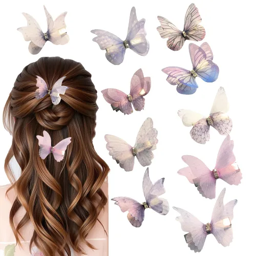 Vista 13 de Clip de mariposa para decoración del cabello, pinzas para el cabello de mariposa en movimiento para niñas (Bule-10PCS)