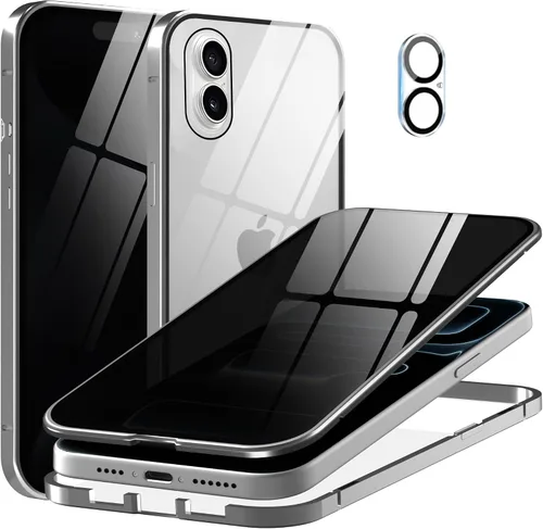 Vista 16 de Funda de privacidad de metal de titanio para iPhone 16, protector de pantalla de privacidad integrado y protector de lente de cámara, adsorción