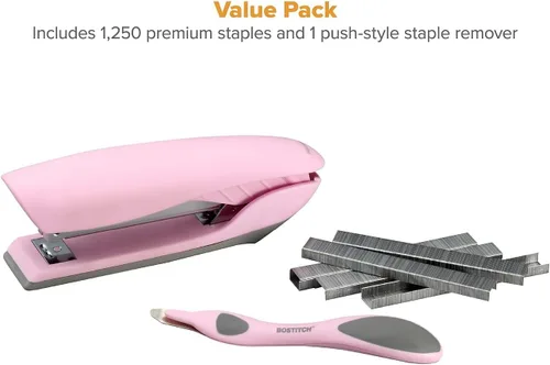 Vista 5 de Bostitch Office Velvet Stapler Value Kit, No-Jam, Includes Staples and Magnetic Staple Remover, Pink (B326-PP-VLT-PNK)