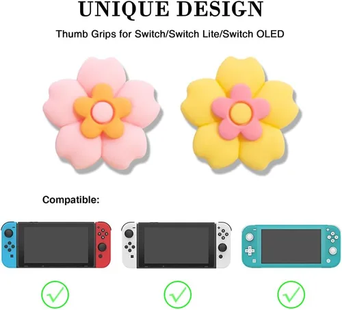 Vista 2 de PERFECTSIGHT Switch Thumb Grips Cute Flower Joystick Caps for Nintendo SwitchSwitch LiteSwitch OLED, 4 PCS Thumbstick Cover Analog Stick Button
