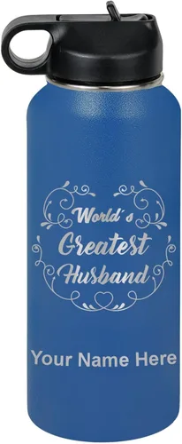 Vista 52 de LaserGram Botella de agua con tapa abatible de doble pared de 12 onzas con pajilla, grabado personalizado incluido (negro)