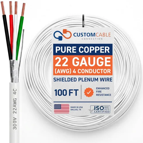 Vista 41 de Cable CMP Plenum blindado trenzado de conexión de cable, cable de bajo voltaje CL3P listado por UL, 22 AWG 2 conductores, carrete de 500 pies, blanco