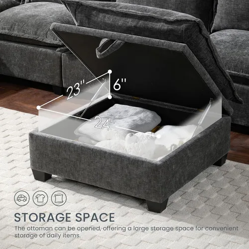 Vista 35 de Sofá modular de 103 pulgadas con 2 consolas acrílicas, juego de sofá en forma de U de gran tamaño con cargador USB, cajones de almacenamiento, Beige