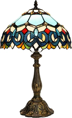 Vista 12 de Tiffany Table Lamp Stained Glass Bedside Reading Light W12H19 inch