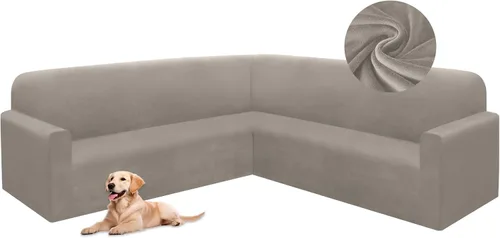 Vista 27 de HDCAXKJ Fundas de sofá seccional de esquina de terciopelo elástico en forma de L, juego de fundas deslizantes suaves y gruesas en forma de U