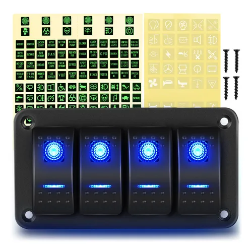 Vista 24 de GOOACC Panel de interruptores basculantes de 2 cuadras, 12 V, 24 V CC, color azul, panel de aluminio de 5 pines, encendido y apagado, panel