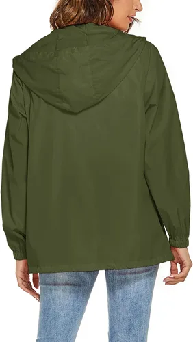 Vista 5 de Avoogue Chaqueta impermeable para mujer, ligera, transpirable, con capucha, rompevientos activos con bolsillo