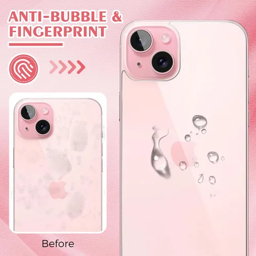 Vista 3 de Paquete de 3 protectores de pantalla para iPhone 15 Plus, iPhone 15 Plus, protector de pantalla frontal y trasera, protector de cámara antihuellas