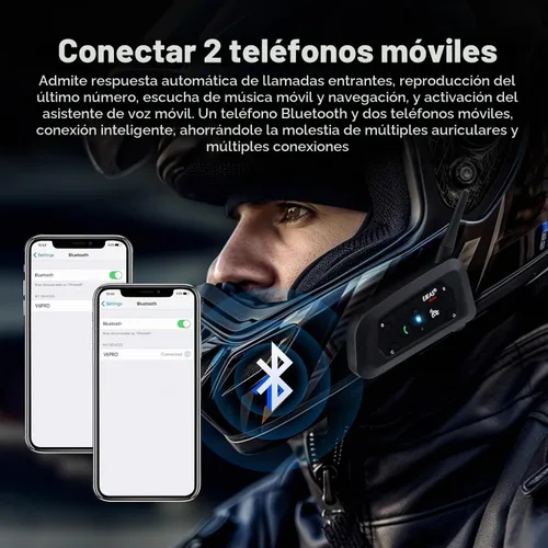 Vista 4 de MIMIRACLE V6 Pro - Casco de motocicleta Bluetooth para hasta 6 conductores, 2 vías, 1200 M, IP65, impermeable, sistema de comunicación inalámbrico
