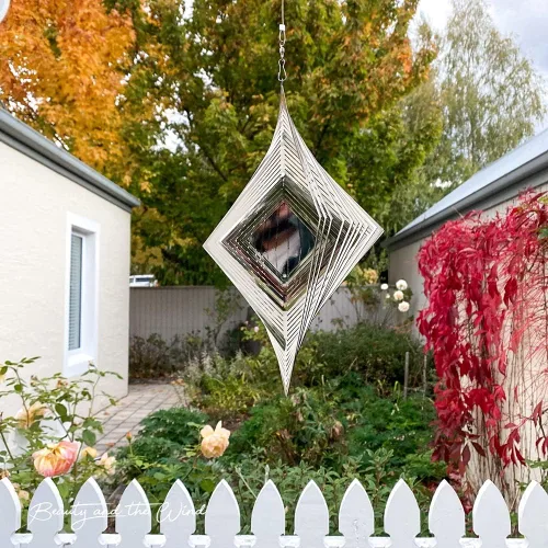 Vista 7 de Molinillo de viento de metal para jardín, arte de jardín al aire libre para patio trasero, decoración colgante al aire libre y spinners para adornos