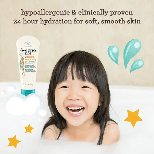 Vista 4 de Aveeno Kids Lavado Facial y Corporal para Piel Sensible con Extracto de Avena, 18 fl. oz con Crema en Gel Facial y Corporal Aveeno para Piel