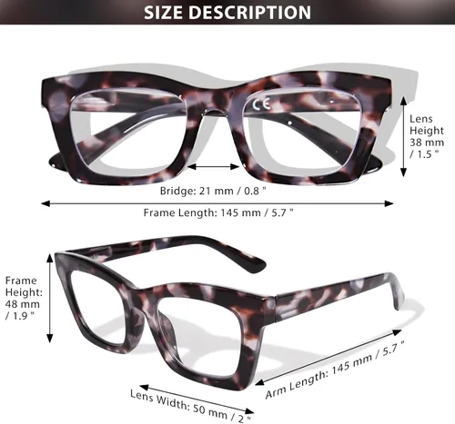 Vista 5 de Oversized Square Reading Glasses for Women Spring Hinge Blue light Blocking Computer Readers for Women