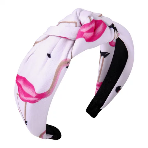 Vista 2 de ZITULRY Diademas anudadas para mujer, diseño de flamenco hawaiano, nudo superior, banda ancha para el cabello, bohemio, rosa, tropical, pájaro