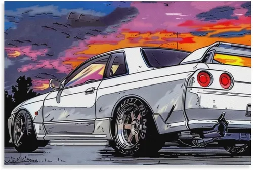 Vista 10 de R32 Jdm - Carteles de automóvil deportivo de dibujos animados japoneses Jdm para dormitorio, decoración de pared de automóvil para decoración