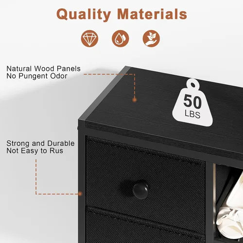 Vista 8 de Zapatero de 5 niveles con 2 cajones de tela, organizador de zapatos con estructura metálica y tablero de madera para 16-20 pares de zapatos, estante