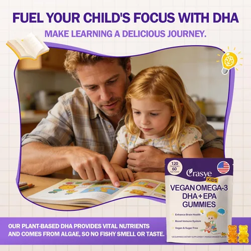 Vista 3 de Gomitas Omega 3 para niños y adolescentes – Suplemento Omega DHA y EPA sin azúcar para el cerebro y la inmunidad de los niños – Sin eructos