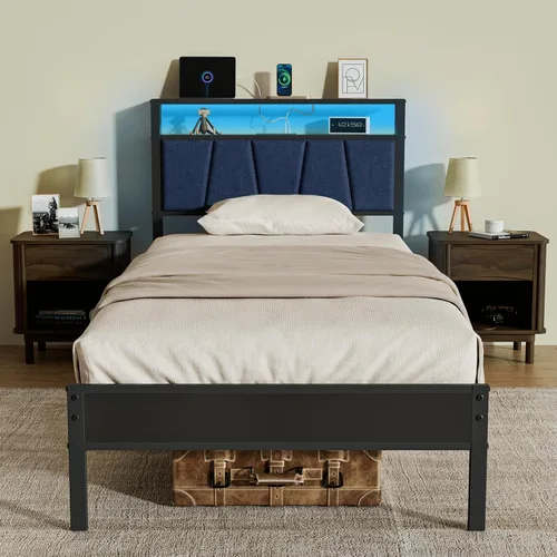 Vista 15 de Z-hom Base de cama matrimonial tapizada de fácil montaje y cabecera