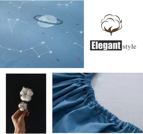 Vista 4 de FADFAY Planet Star Constellation - Juego de sábanas de 100 % algodón con estampado de luna de meteorito y universo, tamaño Queen, para niños
