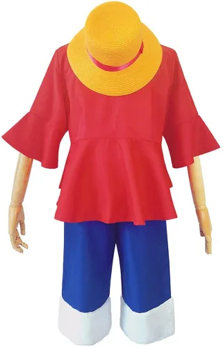 Vista 3 de Yanmao Luffy - Disfraz de cosplay de Luffy, disfraz de sombrero de paja, trajes de anime, fiesta de Halloween, para adultos, hombres y mujeres