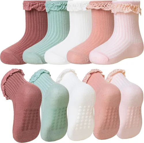 Vista 8 de SeeyAN Calcetines antideslizantes para bebés, niños y niñas, de algodón, antideslizantes, 5 pares