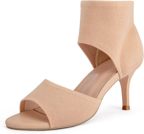 Vista 15 de Tacones de Puntera Abierta para Mujer, Sexys Tacones de Aguja de 3 Pulgadas, Sandalias de Tacón para Mujer con Puntera Abierta, Amplias, de Tejido