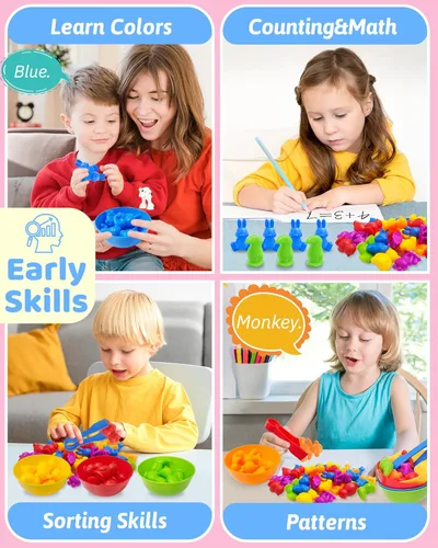 Vista 3 de Oomloid Animales para Contar Juguetes Montessori para Niños de 3, 4, 5 Años, Niños y Niñas, Juguetes Educativos Sensoriales para Actividades
