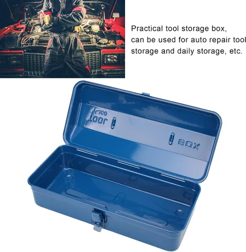 Vista 3 de Portable Tool Storage Box Large Capacity Steel Tool Organizer Toolbox for Car Auto Repair Tools Blue 13.8x5.9x4.3in