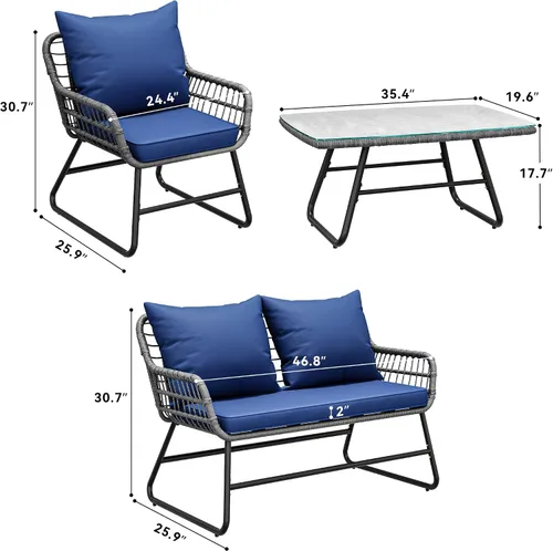 Vista 3 de YITAHOME Juego de muebles de patio de 4 piezas, juego de mimbre para exteriores, juego de conversación de ratán para todo tipo de clima, con cojines