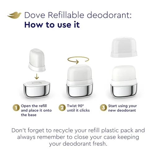 Vista 7 de Dove Kit de inicio de desodorante recargable 0% aluminio coco y jazmín rosa desodorante libre de aluminio 1.13 oz