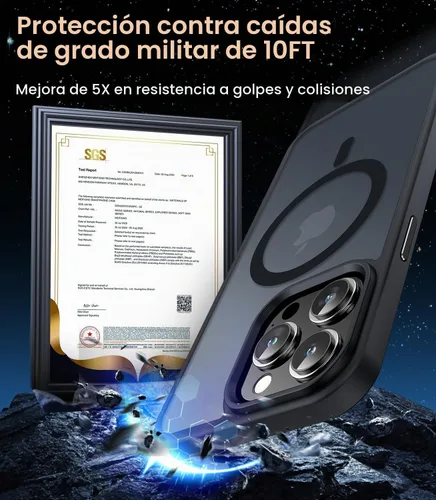 Vista 6 de Meifigno Magic Mag Series - Funda para iPhone 15 Pro, protección de grado militar y compatible con MagSafe, parte trasera translúcida mate con Negro