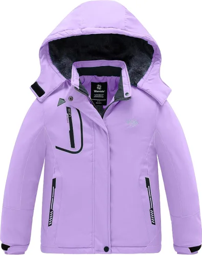 Vista 6 de Wantdo - Chaqueta impermeable para niñas, con capucha, de invierno con forro polar, para la nieve, resistente al agua, ropa exterior Rojo rosa