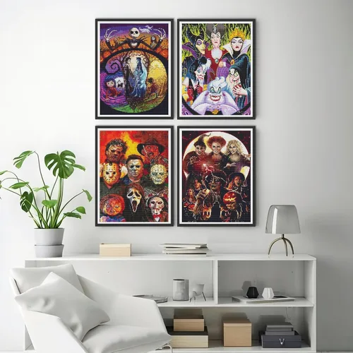 Vista 4 de JAKI Paquete de 4 piezas de arte de diamantes para adultos, kits de pintura de diamantes de dibujos animados para adultos principiantes, arte DIY