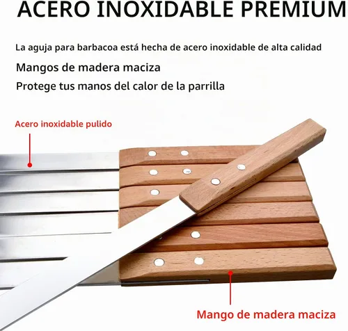 Vista 4 de Kabob - Brochetas de 23 pulgadas de largo, 6/8 pulgadas de ancho de acero inoxidable resistente con mango de madera, perfectas para Koobideh Kebab