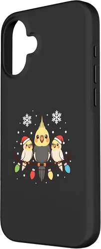 Vista 2 de Bird Cockatiel Holiday Trio Perched Cartoon Cheer Case for iPhone 16